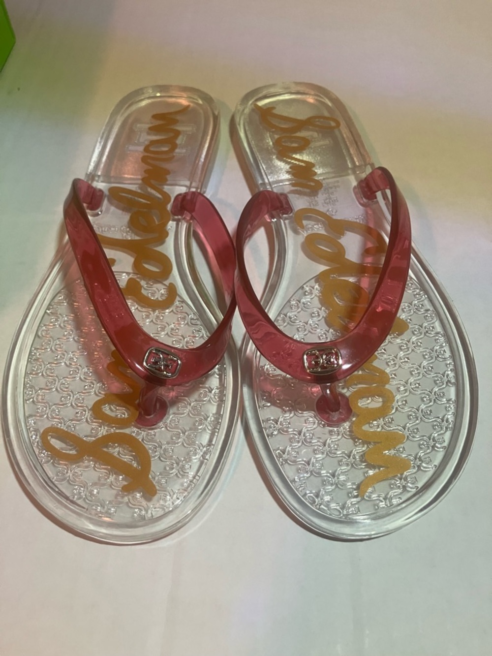 Women’s Sam Edelman Dean clear pink flip flop sandals Sz 6